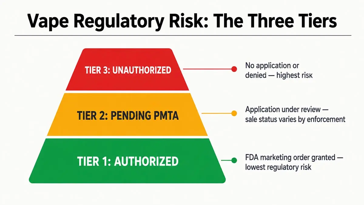 FDA 2026 vape enforcement three tier framework authorized pending unauthorized
