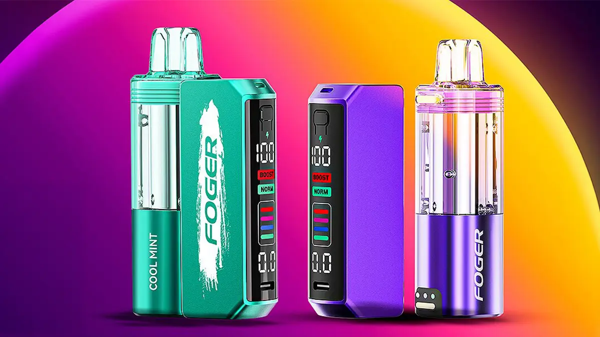 Foger Switch Pro 30K troubleshooting guide showing dock and pod with OLED display