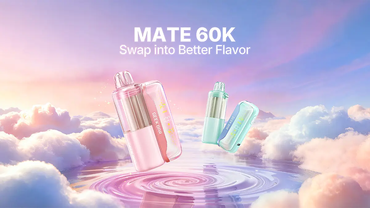 Geek Bar Mate 60K Kit review showing device with Dynamic Galaxy UI display and transparent pod