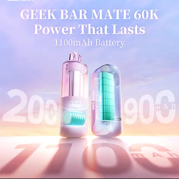 Geek Bar Mate 60K transparent pod showing 15mL e-liquid level and dual mesh coil