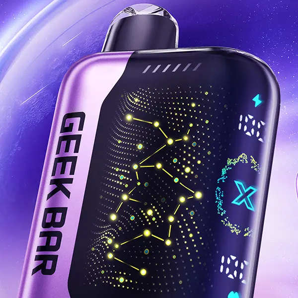 Geek Bar Pulse X 25000 closeup showing 3D curved screen and airflow dial