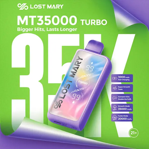 Lost Mary MT35000 Turbo showing Blend-In Smart Display hidden and active