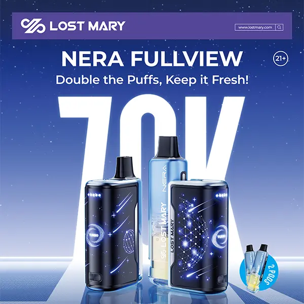 Lost Mary Nera Fullview 70K pod vape with transparent full-view tank