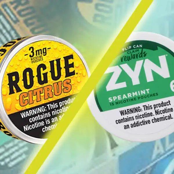Rogue vs ZYN nicotine pouches comparison — both 3mg and 6mg tobacco-free