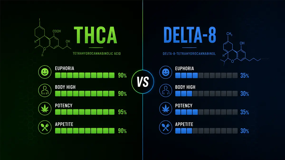 Visual comparison of THCA and Delta-8 THC effects intensity and profiles